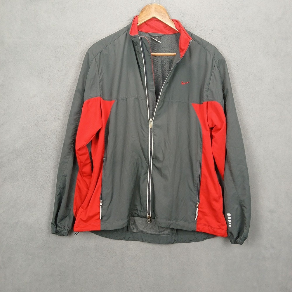 Nike Dri Fit Windbreaker Jacket Boys XL (16-18) Red Gray Mesh Lined Full Zip